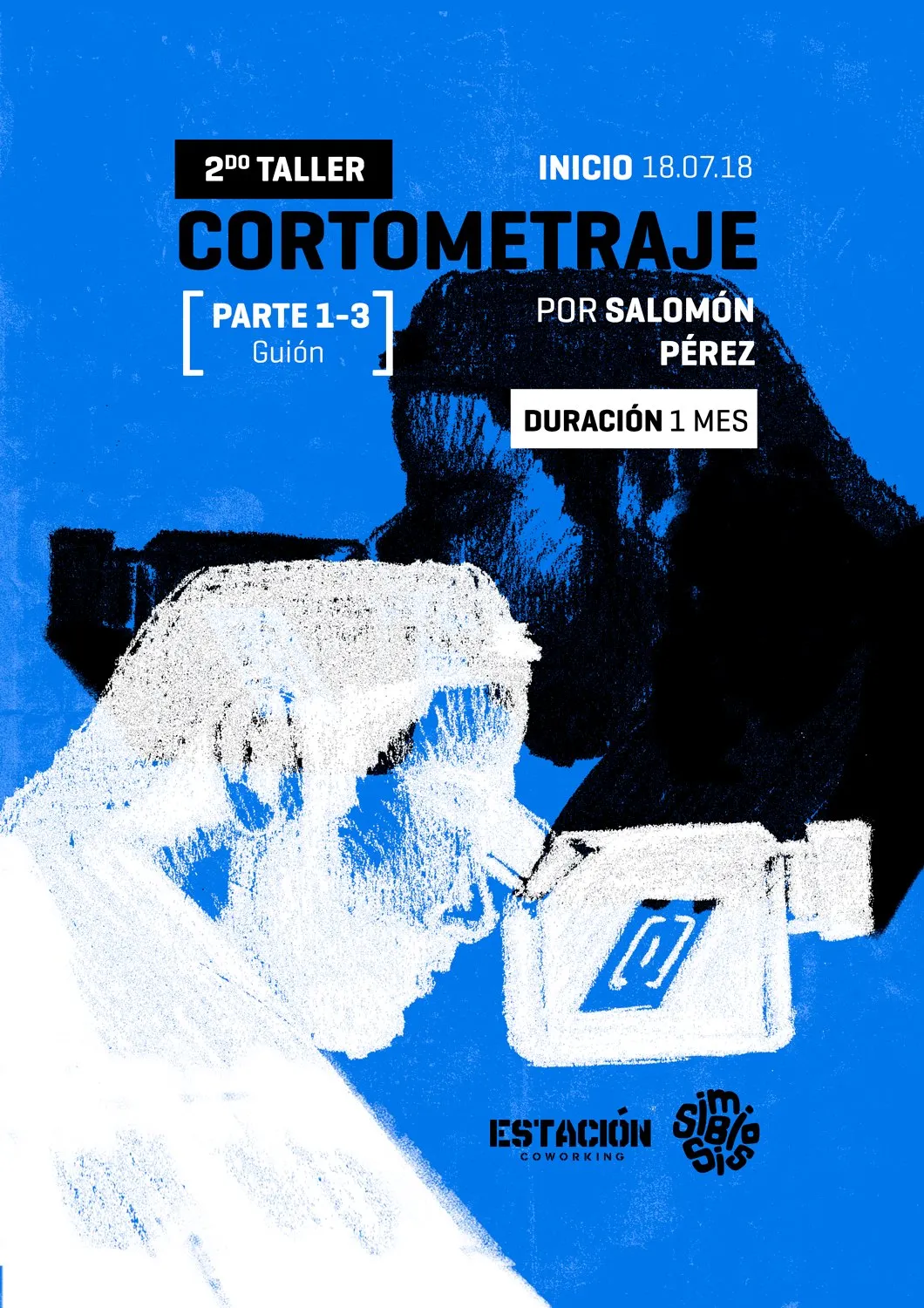 Afiche rojo del taller de cine documental con retrato en alto contraste.